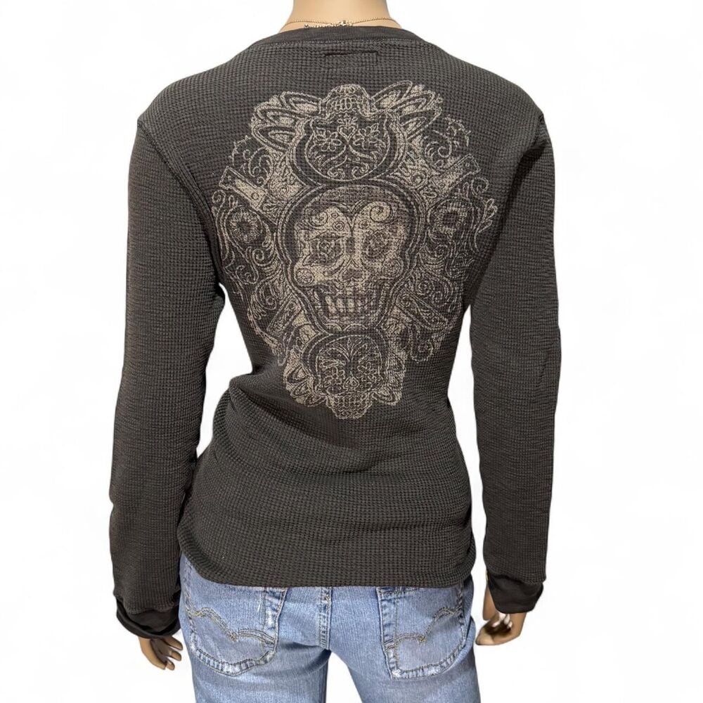Lucky Brand Vintage Men's Medium Sugar Skull Thermal Waffle Knit Long Sleeve